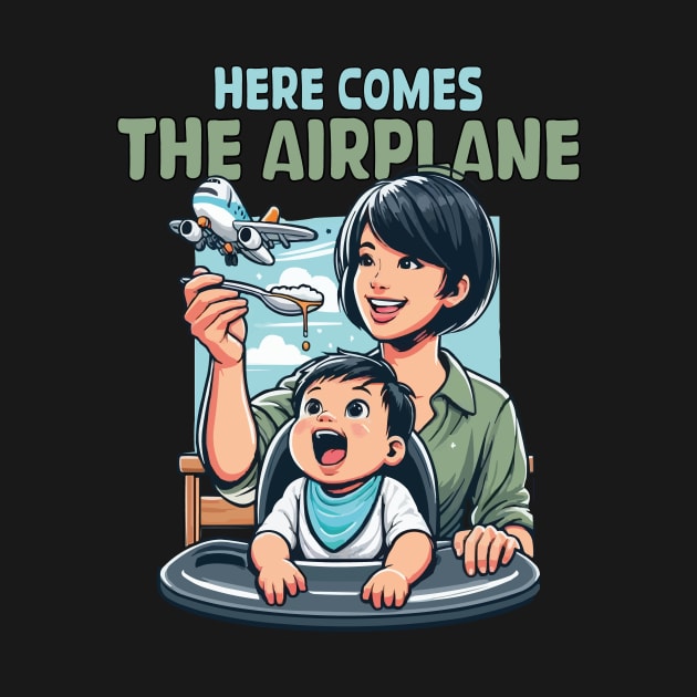 Here Comes The Airplane Mom Son Funny Mother's Day feeding by JUST PINK