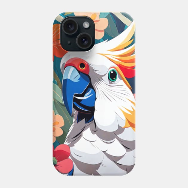 Colorful Cockatoo, Cockatiel in front of vibrant florals Phone Case by Sieve's Weave's