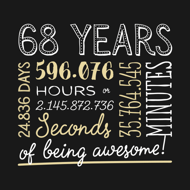 68th Birthday Gifts - 68 Years of being Awesome in Hours & Seconds by BetterManufaktur