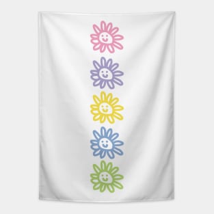 Five Flower Smiley Face Column Minimal Graphic Art Tapestry