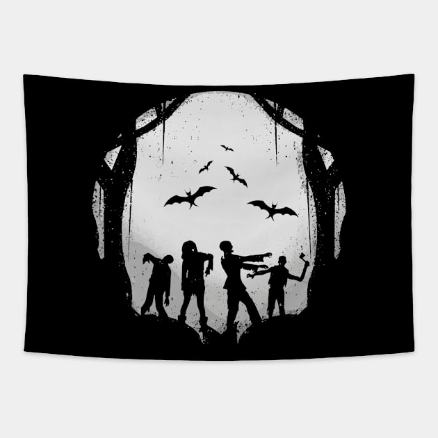 Halloween Zombie Moon Bats Horror Scary Vintage Tummy Ache Survivor Tapestry by jodotodesign