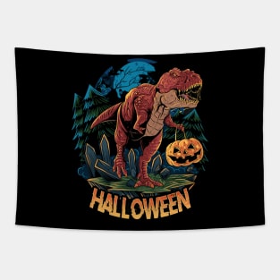 halloween t-rex dinosaur brings pumpkin Tapestry