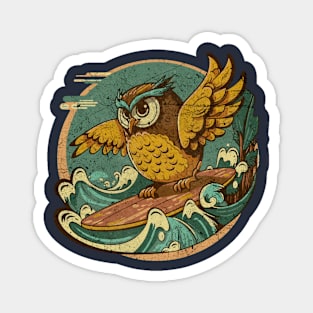 Owl Surfing Art Magnet