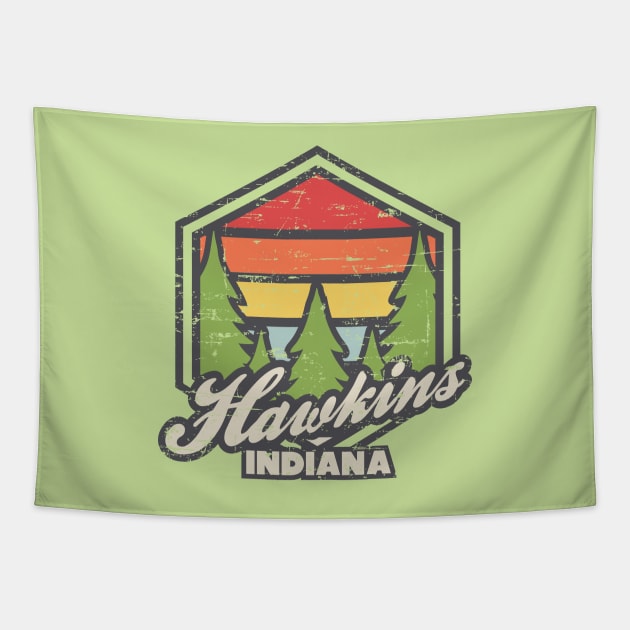 Retro Badge Hawkins Indiana Tapestry by rojakdesigns