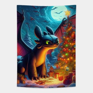 Christmas Dragon Wonderland: Festive Art Prints Featuring Whimsical Dragon Designs for a Joyful Holiday Celebration! Tapestry