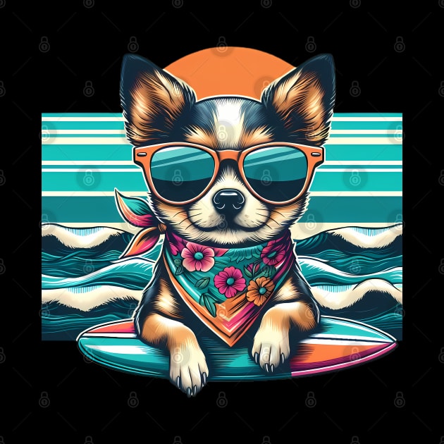 Funny Chihuahua with Sunglasses on a Surf Board by CreativeSparkzz