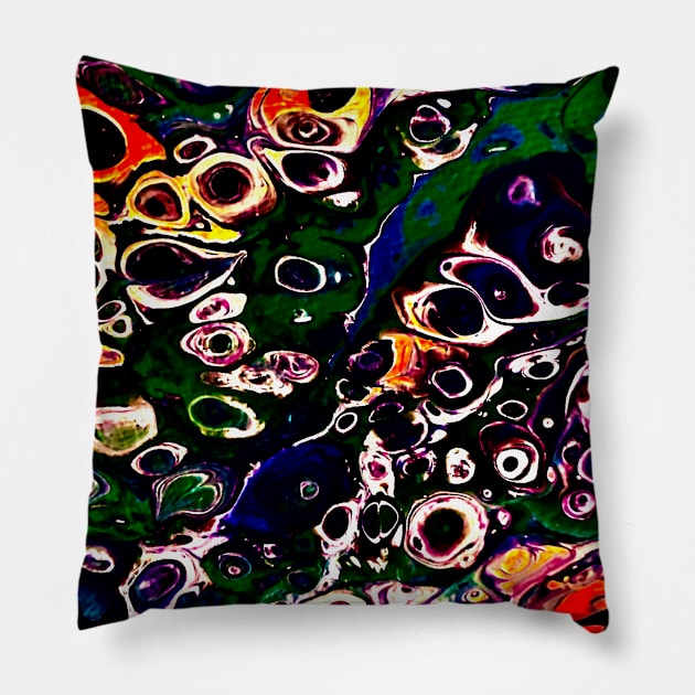 Colorful pouring abstract art Pillow by baksuart