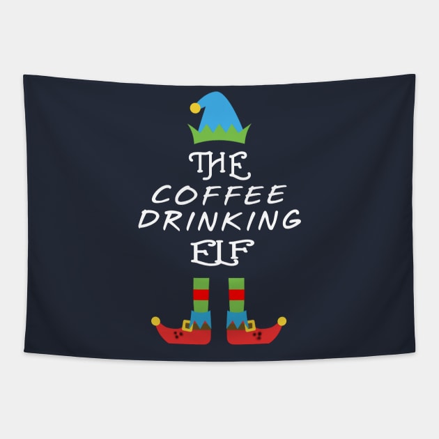 The Coffee Drinking Elf Matching Family Group Christmas Party Tapestry by CareTees