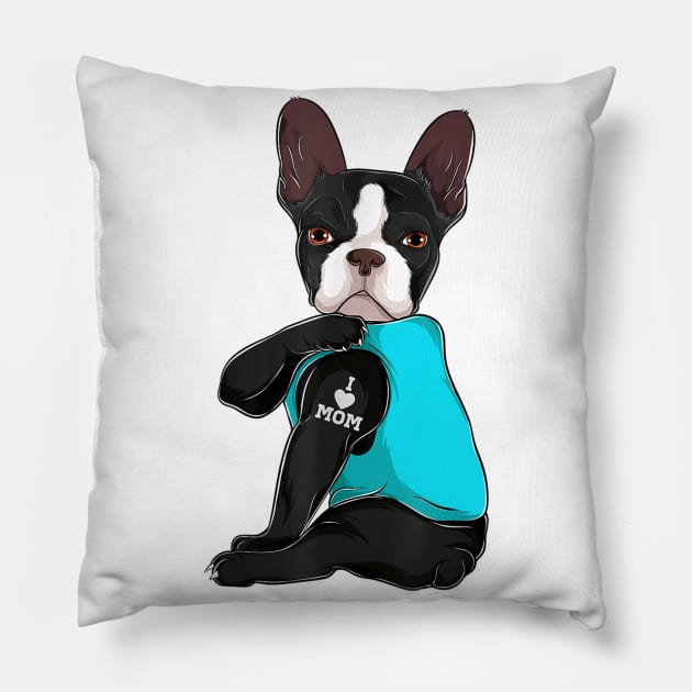 Boston Terrier Tattoo I Love Mom Pillow by Xamgi