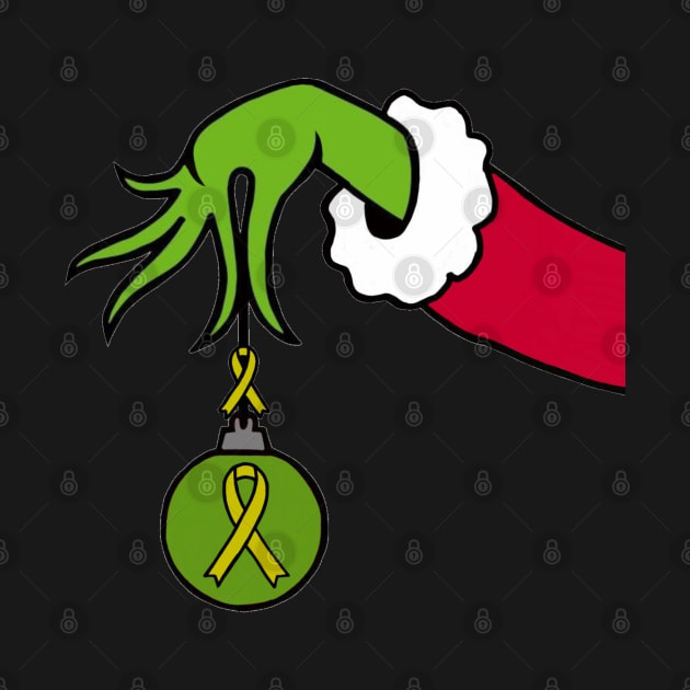 The Mean Green One Holding a Awareness Ribbon Christmas ball (Yellow) by CaitlynConnor