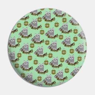 Grey Cat Pattern with Green Ornaments Pin