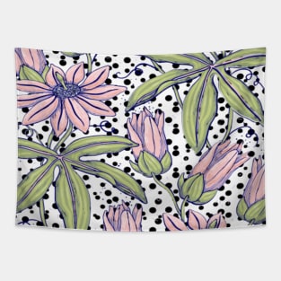 Pink Floral Polka Dot Pattern Tapestry