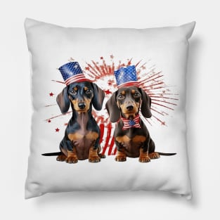 4th of July Dachshund Dogs #1 Pillow