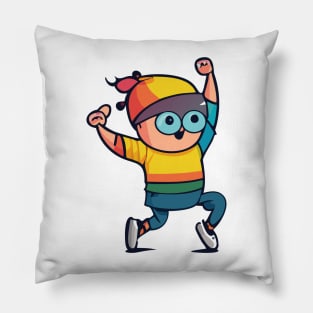 t-shirt design featuring a funny cartoon character doing a popular dance move, vibrant colors, and bold lines Pillow