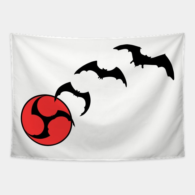 Bat Mitsudomoe black red Tapestry by Austin Taiko