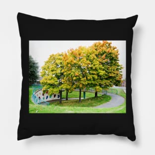 Autumn trees leaves over underpass painting Pillow