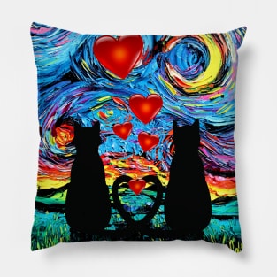 van Gogh's Cats In Love (with hearts) Pillow