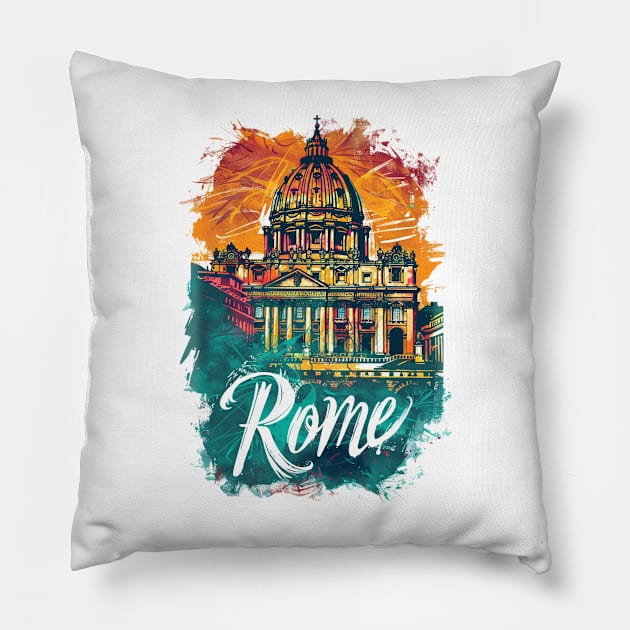 Rome Retro Italy poster Pillow by GreenMary Design