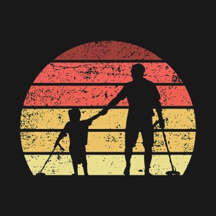 Dad And Son Detecting Together With Retro Background - Metal T-Shirt