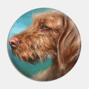 Painting of a Brown Wirehaired Vizsla Looking to the Left Side Pin