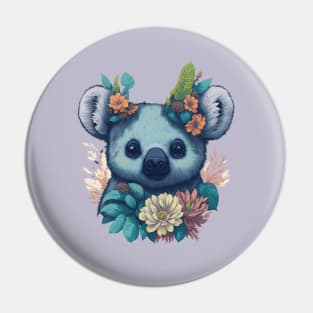 Cute Koala bear face with flowers t-shirt design, apparel, mugs, cases, wall art, stickers, travel mug Pin