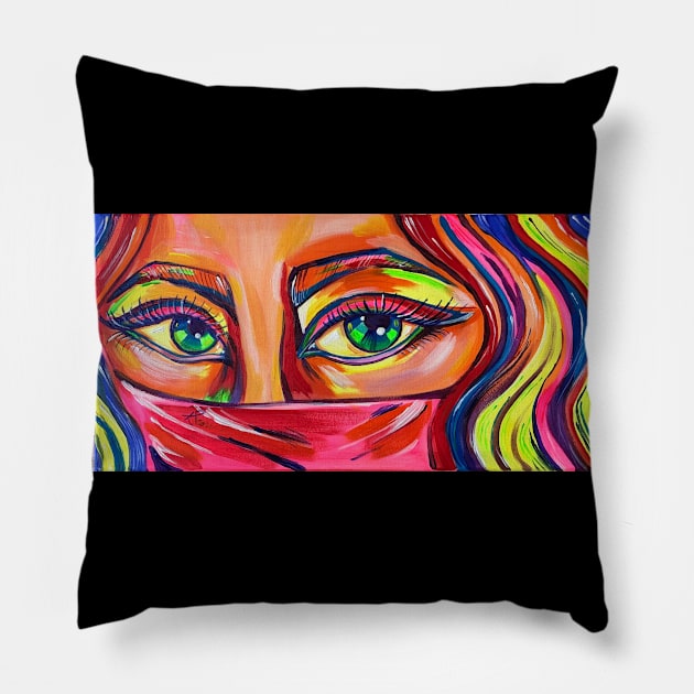 Colorful woman eyes painting Pillow by Karroart