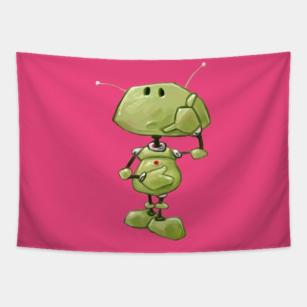 Little Green Robot Tapestry by Aari