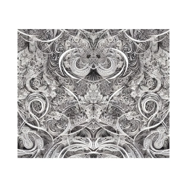 Grayscale Aesthetic Fractal Artwork - Black and White Abstract Drawing by BubbleMench