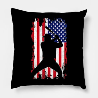 Baseball Player American Flag Pillow