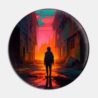 lost boy in a cyber neon cityscape Pin