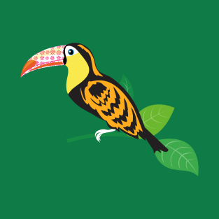 Cute Colorful Island Toucan Kids Design on Green Background T-Shirt