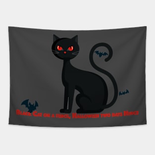 Black Cat Halloween Phrases Tapestry