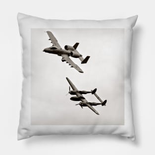 Warthog and Lighting Sepia In Flight Military Aviation Pillow