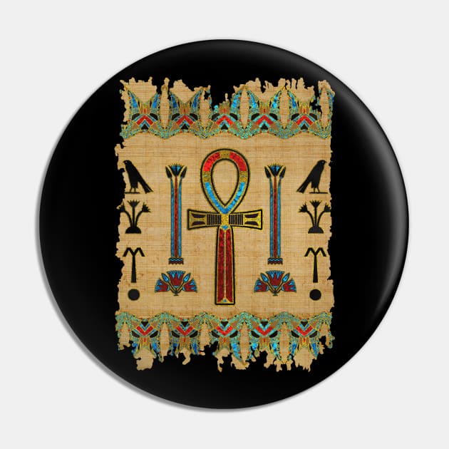 Egyptian Cross - Ankh Ornament on papyrus Pin by Nartissima