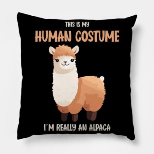 Cute Alpaca Halloween T-Shirt | This is My Human Costume Shirt | Funny Animal Lovers Season Outfit | Humorous Gift Idea Pillow