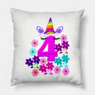 Unicorn Happy Birthday Number 4 Girl Pillow