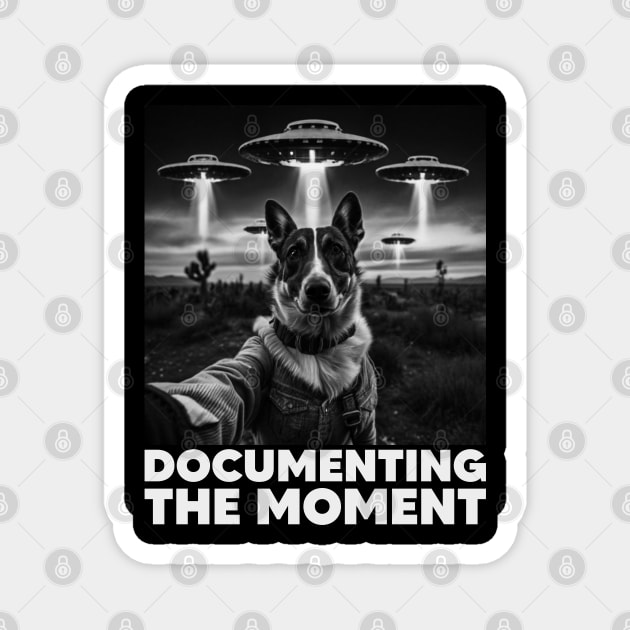 Selfie of Dog And Aliens UFO - 2, Documenting The Moment, Funny Dog Magnet by Megadorim