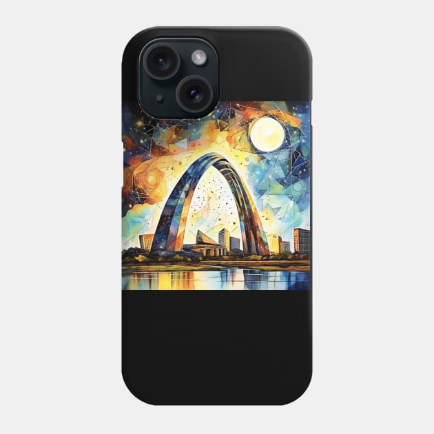 St. Louis Arch Under  Cubist Night Sky Phone Case by BrightC