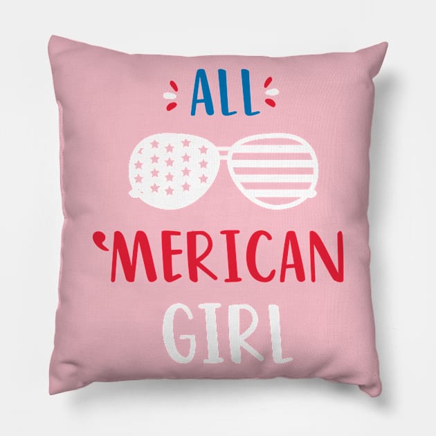 All American Girl July Fourth Independence Day - Funny Merican Glasses Design 4th July America Day Gifts Pillow by Lexicon