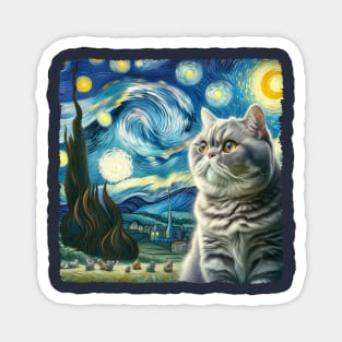 British Shothair Starry Night Inspired - Artistic Cat Magnet