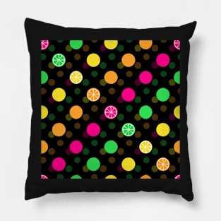 Bright Citrus Polka Dots (Black) Pillow