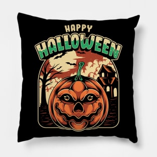 Halloween pumpkin and haunted house Pillow