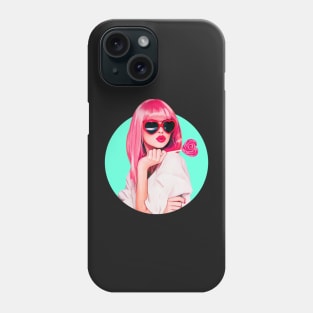 Cartoon pin up sexy woman lollipop sunglases big lips Phone Case