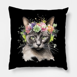 Siamese Cat Floral Cat Mom Mother's Day Gift Idea Pillow