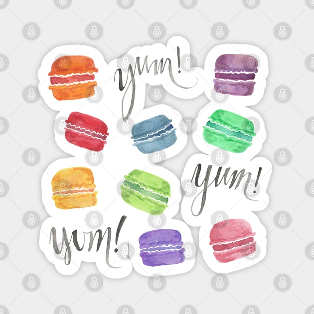 Yum! Rainbow Macarons Watercolor Illustration Magnet by latheandquill