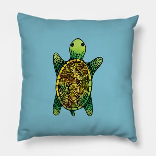 Green Watercolour Ink Drawn Turtle Pattern Pillow