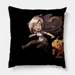 Chibi Girl and Her Cat (no background) Pillow