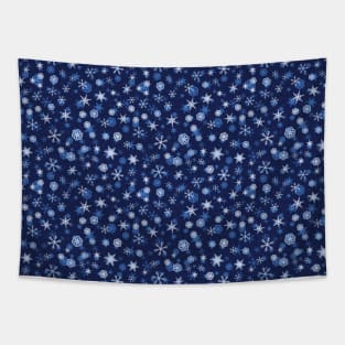 Bright Blue and Winter White Snowflakes Pattern Tapestry