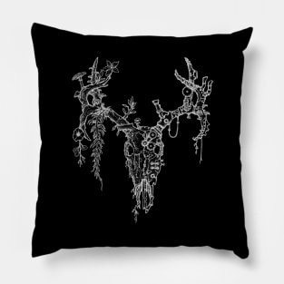 Deer Skull (Nature Steampunk) white lineart Pillow