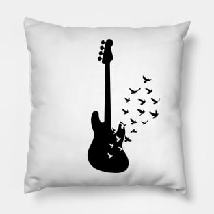 Bass Guitar Silhouette Turning Into Birds Pillow